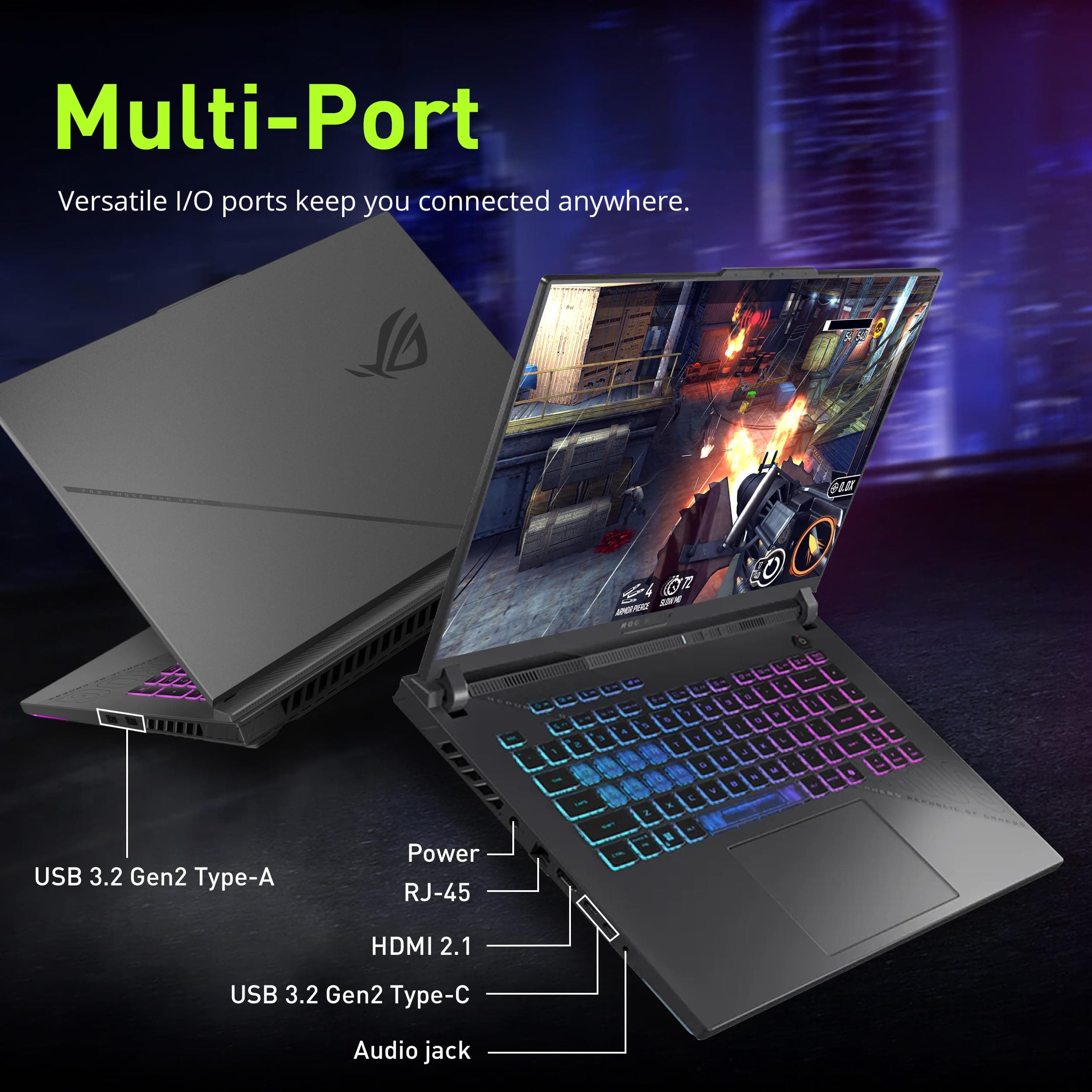 ASUS ROG Strix G18 Gaming Laptop, NVIDIA GeForce RTX 5070, AMD Ryzen 9 7940HX, 64GB RAM, 3TB Storage(2TB SSD+1TB Docking Station), 18" 2.5K 240Hz Display, Backlit Keyboard, Win 11 Pro, Gray, view 8