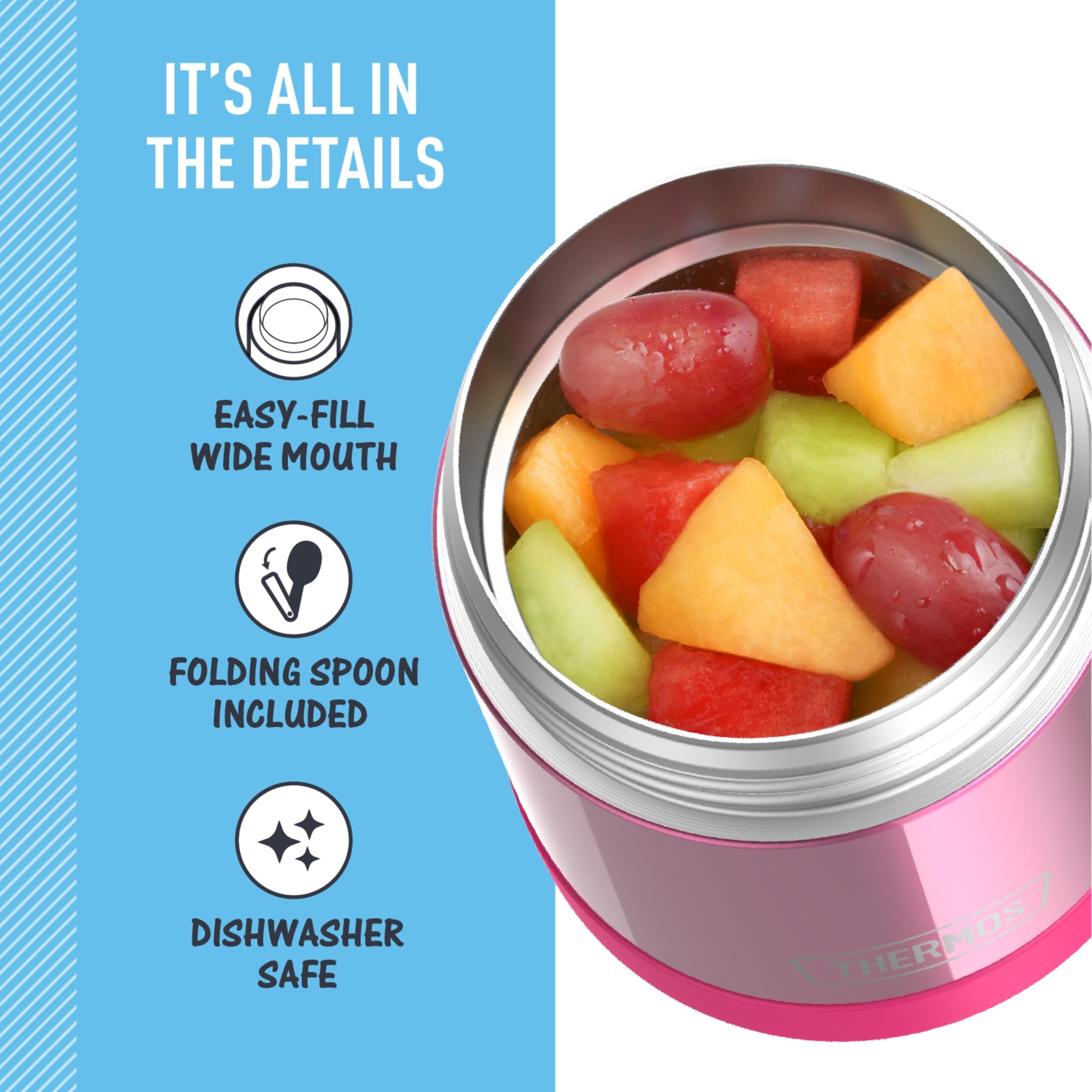 THERMOS FUNTAINER Kids Food Jar with Spoon, 10oz, Pink, view 5
