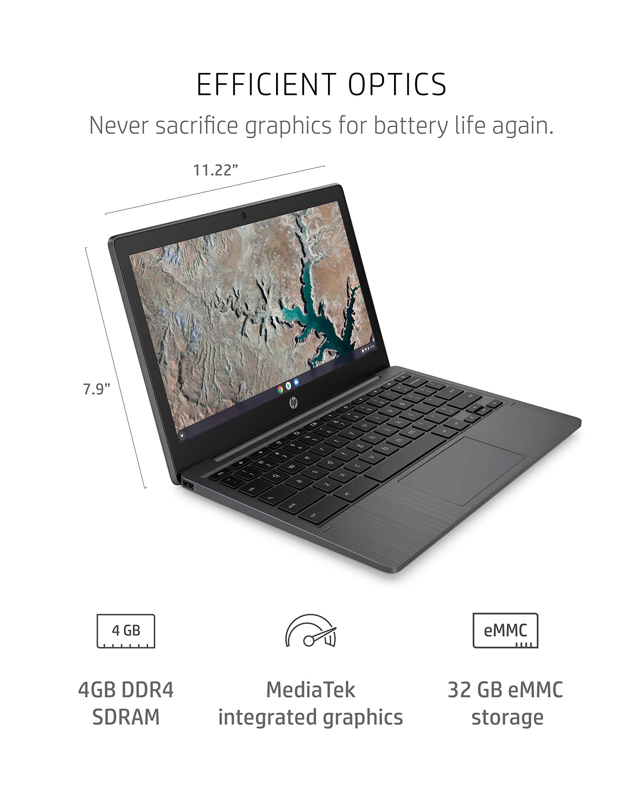 HP Chromebook 11-inch Laptop - MediaTek - MT8183 - 4 GB RAM - 32 GB eMMC Storage - 11.6-inch HD Display - with Chrome OS™ - (11a-na0010nr, 2020 model), view 3