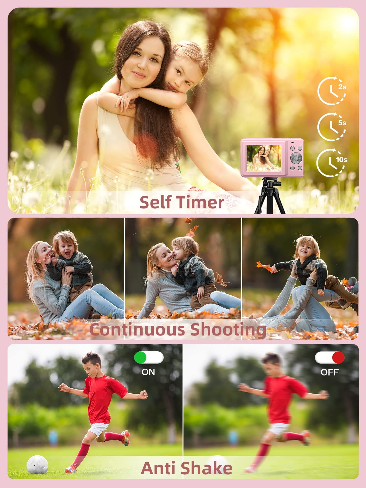 Camkory Digital Camera FHD 1080P with 32G Card 16X Zoom Easy for Kids Pink, view 5
