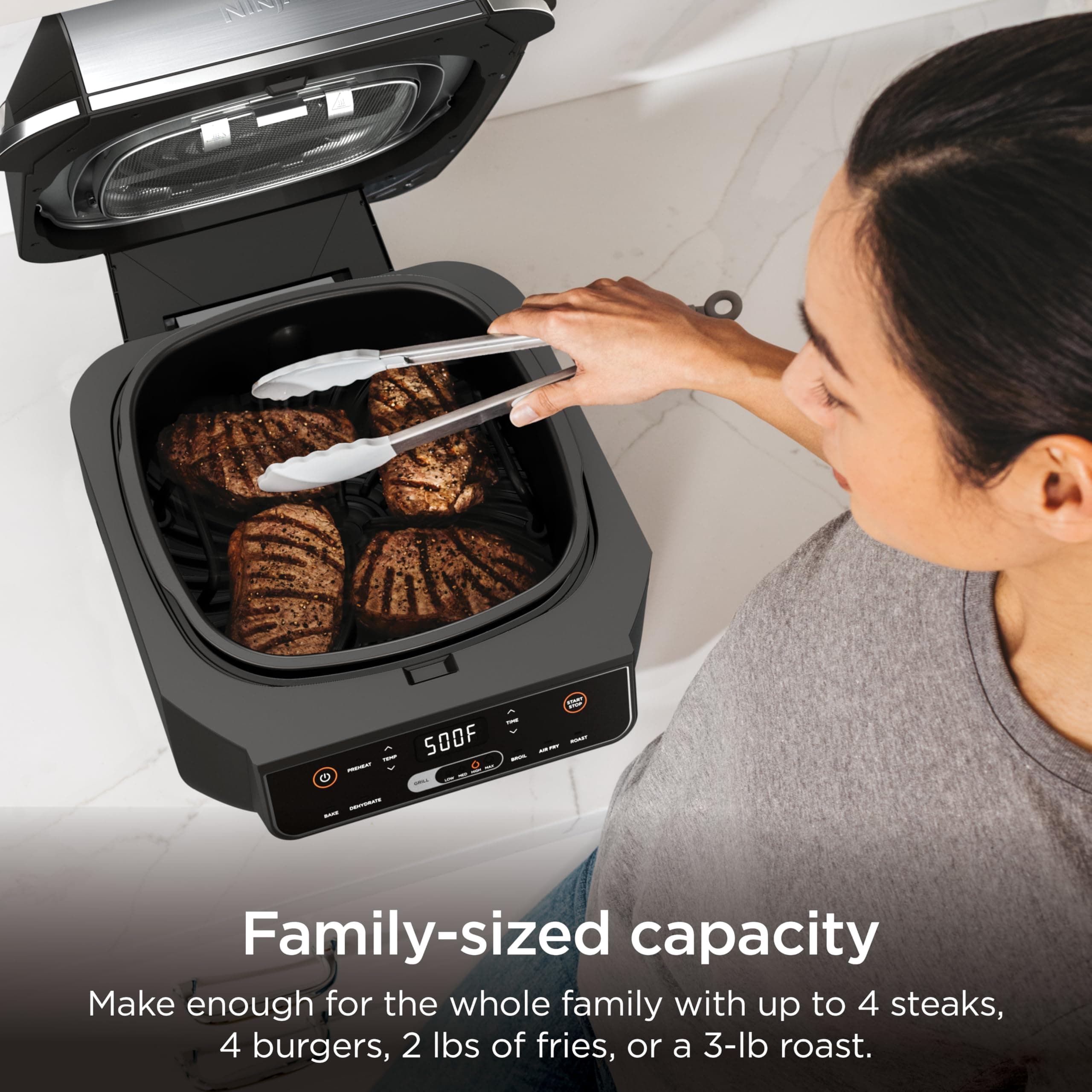 Ninja® Foodi® 6-in-1 Indoor Grill & Air Fryer, 500°F, Black/Silver, EG201, view 5