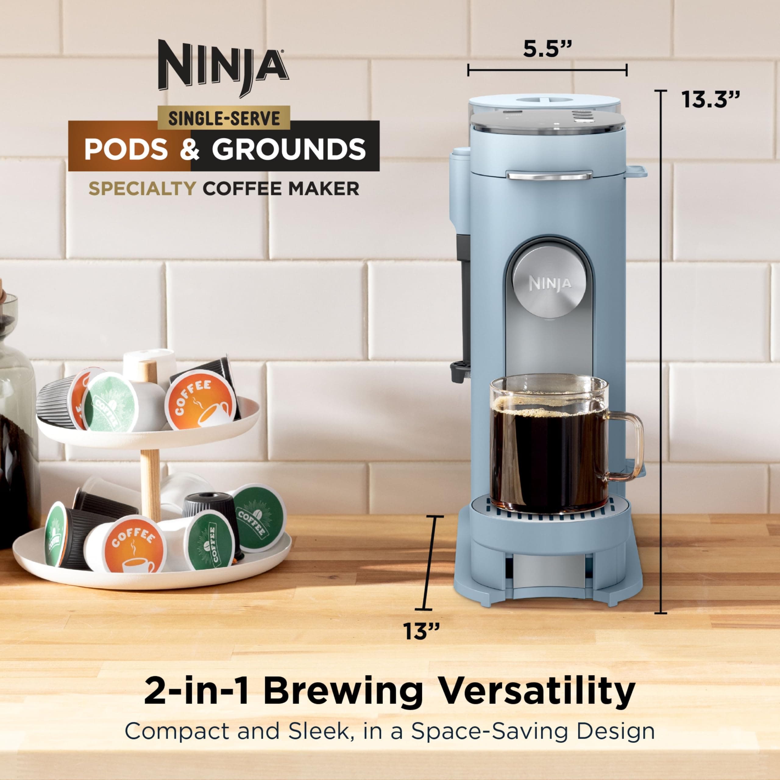 Ninja Pod & Grounds XL Coffee Maker, K-Cup Compatible, Denim Blue, PB055ABL, view 2
