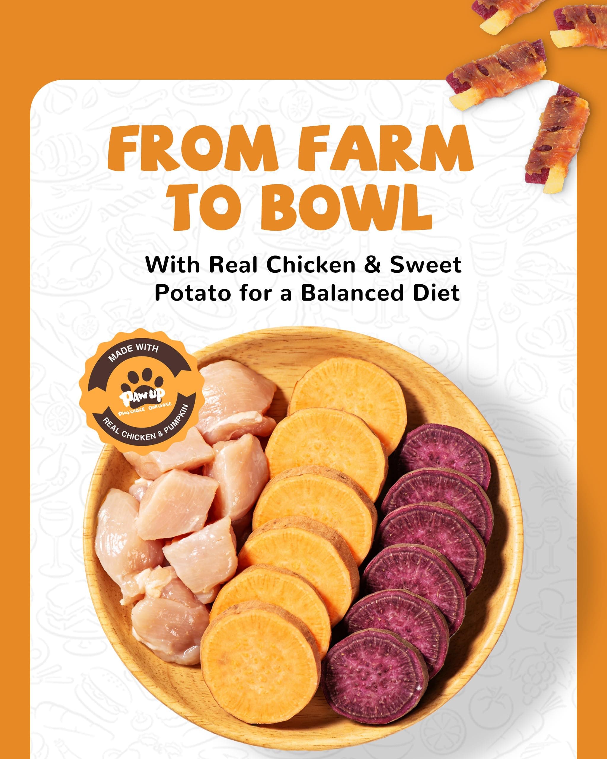 PAWUP Chicken Wrapped Sweet Potato Dog Treats, High Fiber, view 2