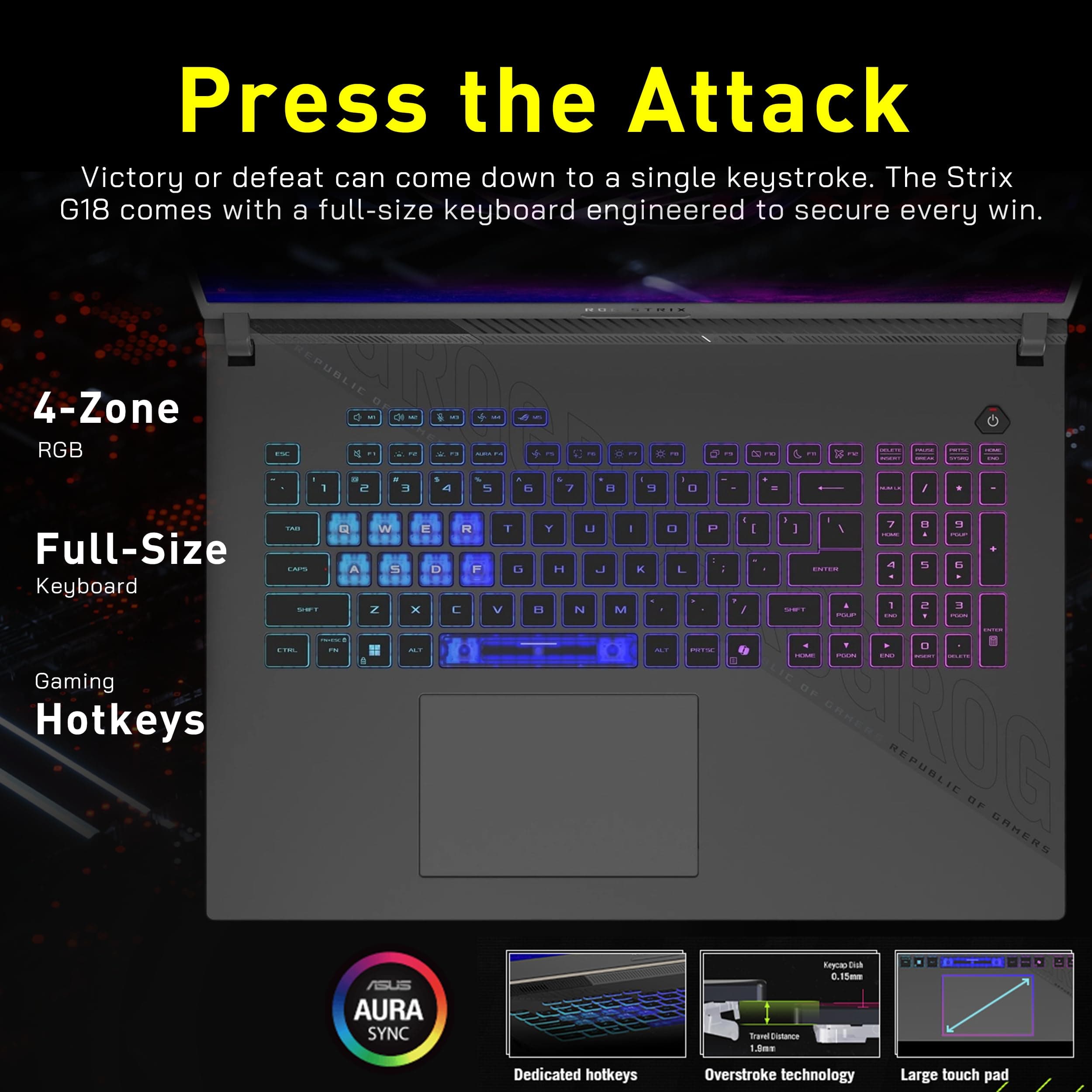 ASUS ROG Strix G18 Gaming Laptop, NVIDIA GeForce RTX 5070, AMD Ryzen 9 7940HX, 64GB RAM, 3TB Storage(2TB SSD+1TB Docking Station), 18" 2.5K 240Hz Display, Backlit Keyboard, Win 11 Pro, Gray, view 4