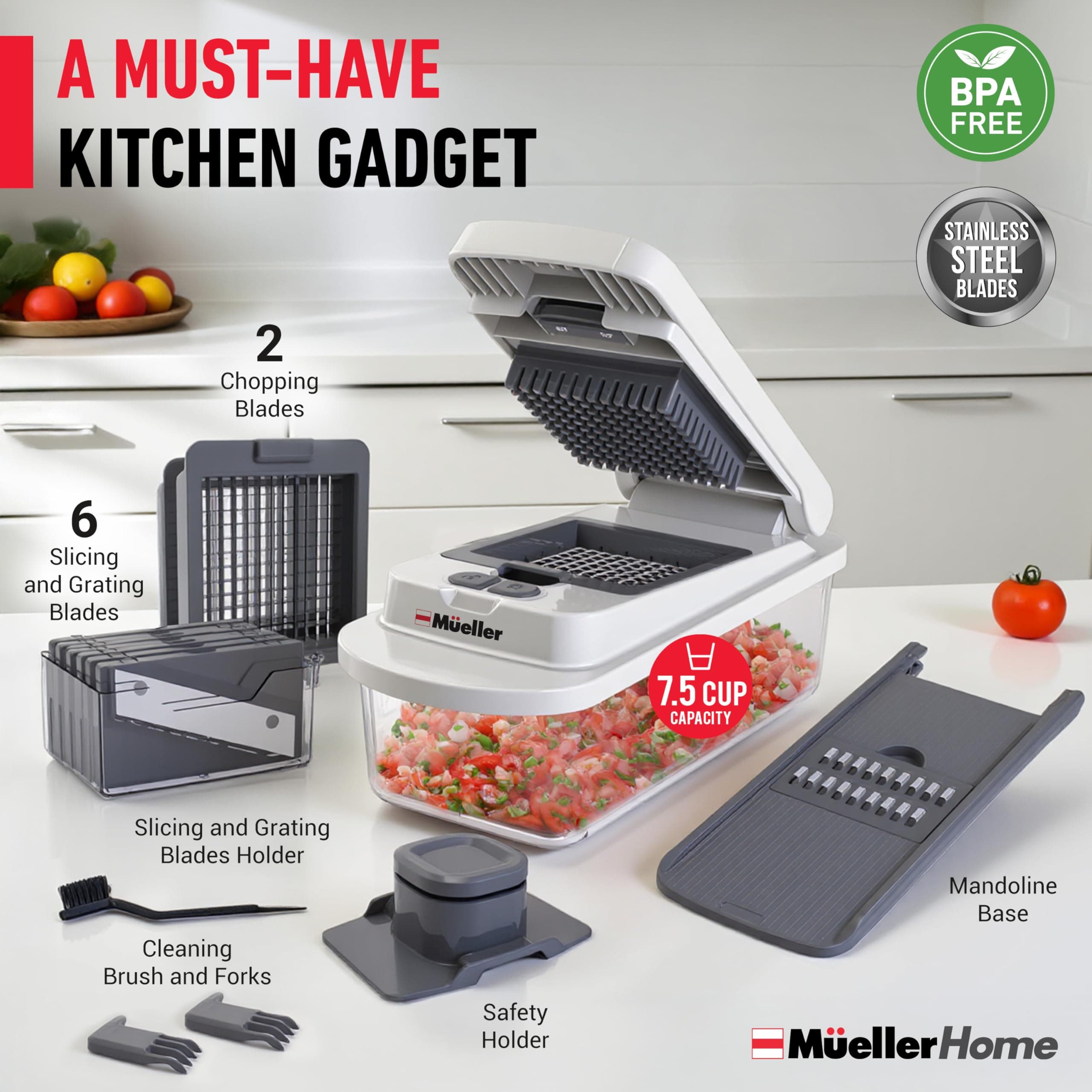Mueller The Real Original Pro Vegetable Chopper & Mandoline Slicer, 10-in-1, view 7