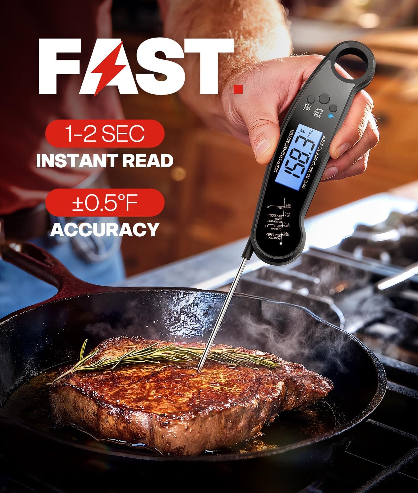Meat Thermometer Digital, 1-2 Sec Instant Read, Grilling, Cooking, Food, view 2