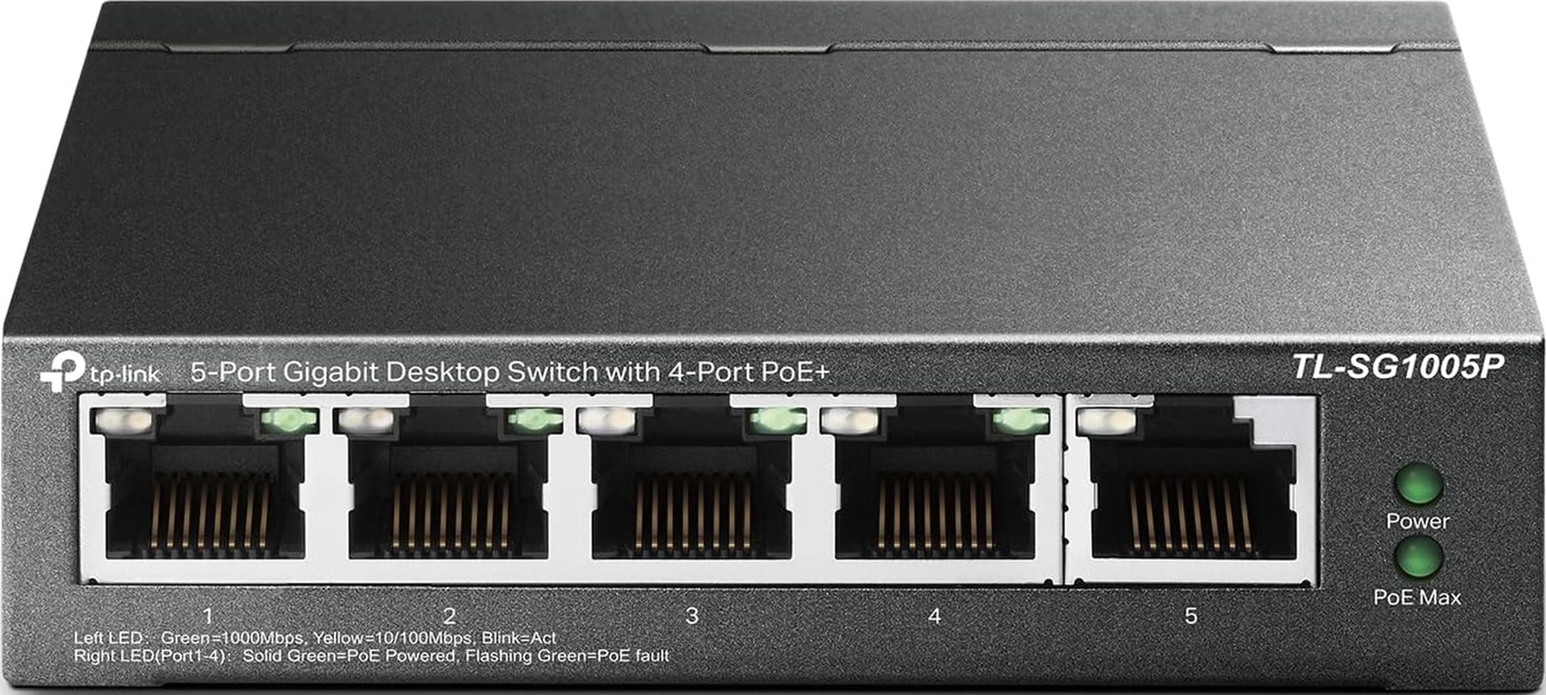 TP-Link TL-SG1005P, 5 Port Gigabit PoE Switch, 4 PoE+ Ports @65W, Desktop, Plug & Play, Sturdy Metal w/ Shielded Ports, Fanless, QoS & IGMP Snooping