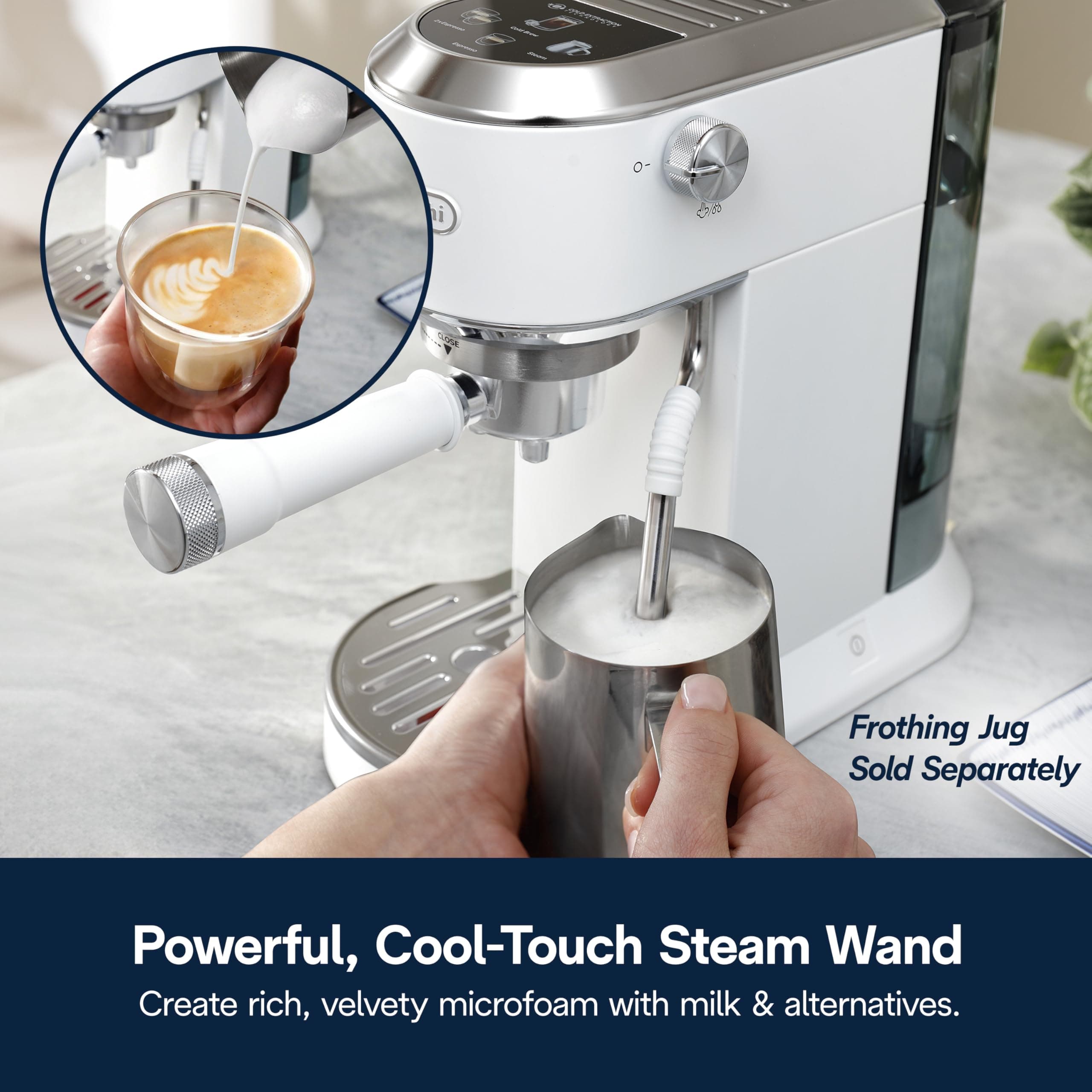 De'Longhi Dedica Duo Compact Espresso Machine - Cold Brew Coffee Maker with Milk Frother Wand- for Espresso, Hot & Iced Coffee, Cappuccinos, Lattes & Home Barista Brewing, Vanilla, view 8