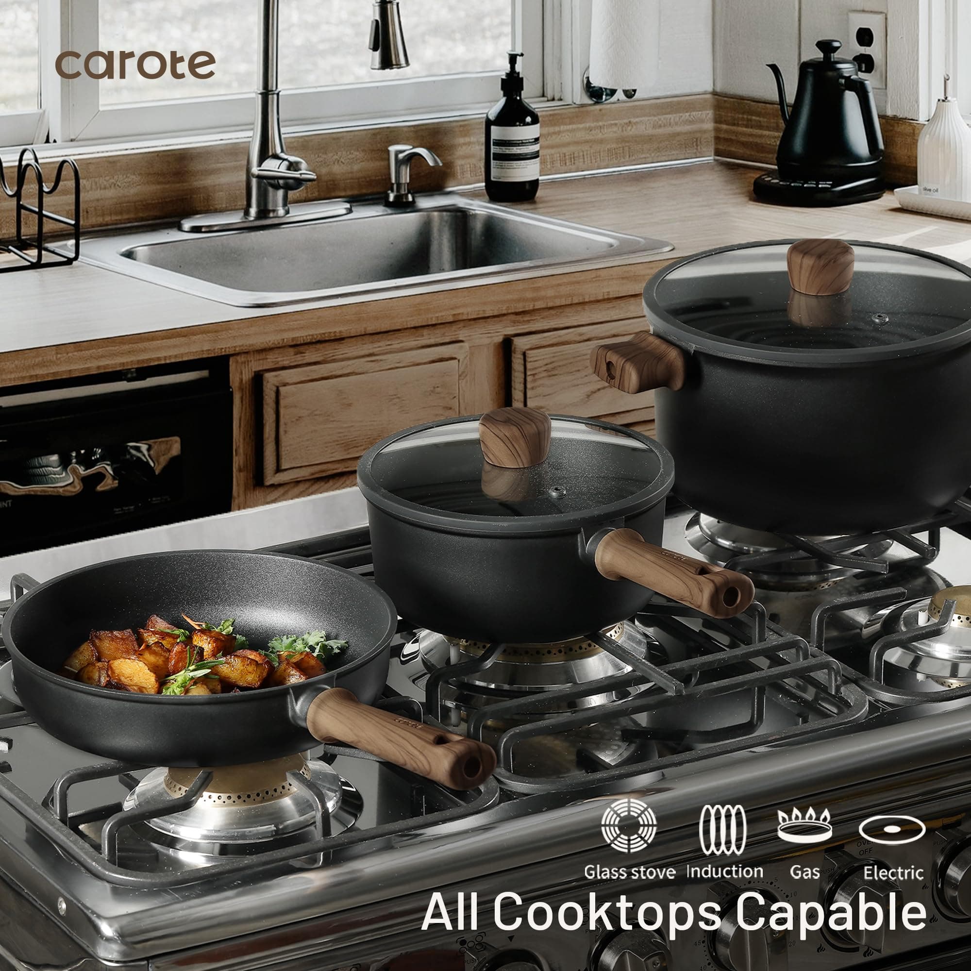 CAROTE Pots and Pans Set Nonstick Cookware Sets 21 Pieces Black, view 5