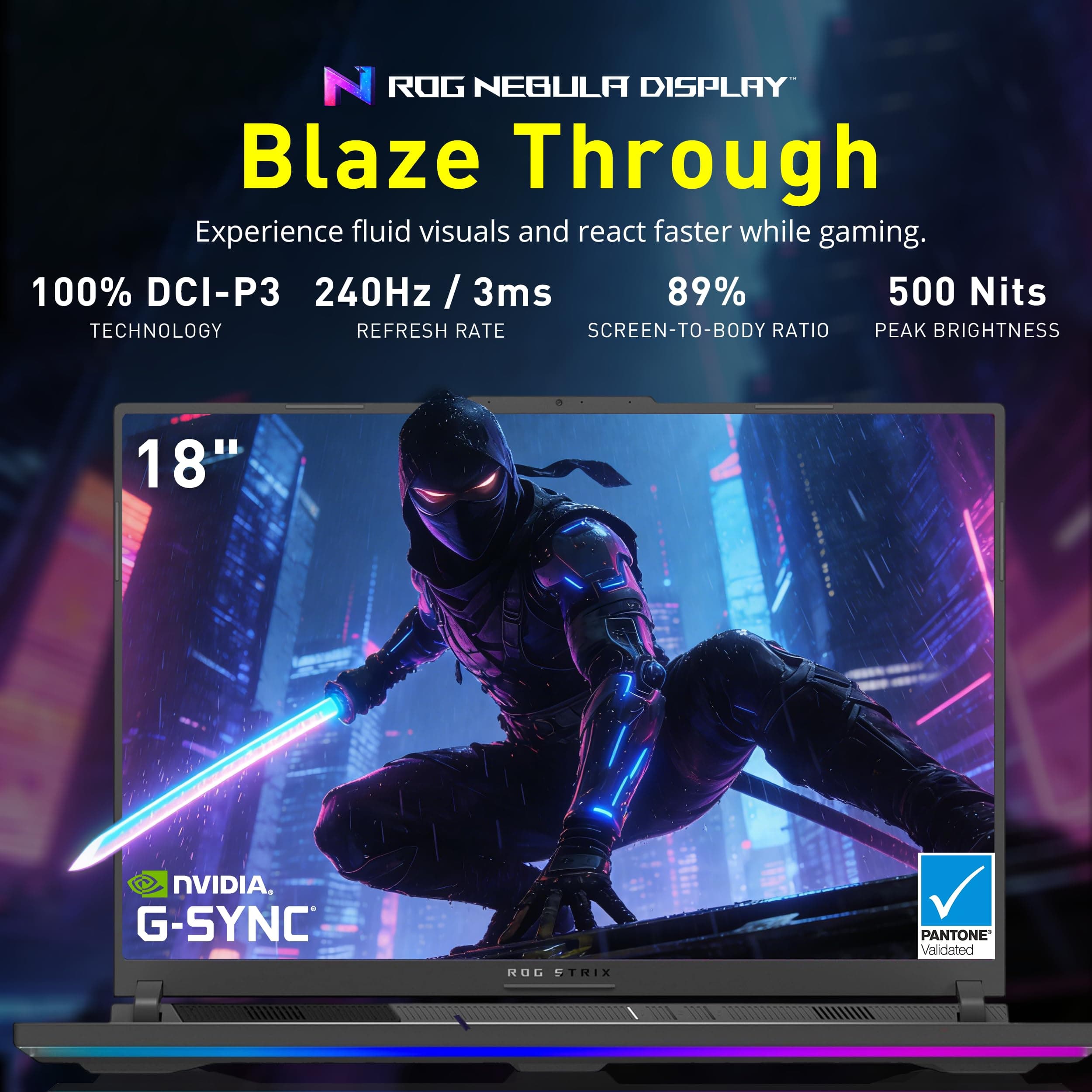 ASUS ROG Strix G18 Gaming Laptop, NVIDIA GeForce RTX 5070, AMD Ryzen 9 7940HX, 64GB RAM, 3TB Storage(2TB SSD+1TB Docking Station), 18" 2.5K 240Hz Display, Backlit Keyboard, Win 11 Pro, Gray, view 3