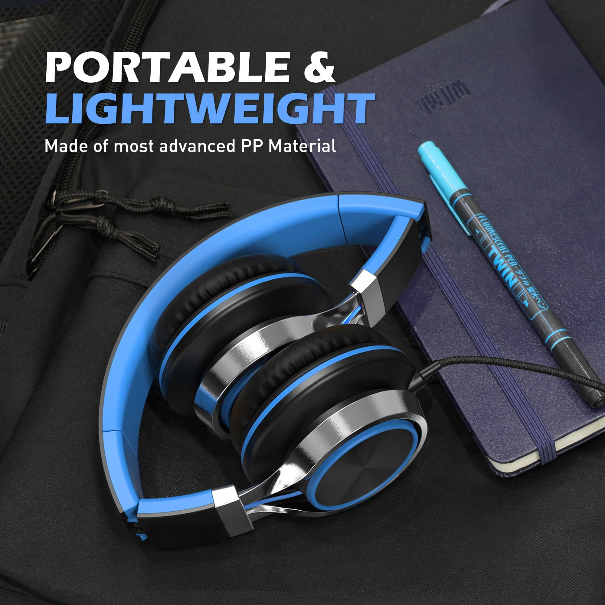 AILIHEN C8 Kids Wired Headphones with Mic for School, 3.5mm Jack, BlackBlue, view 6