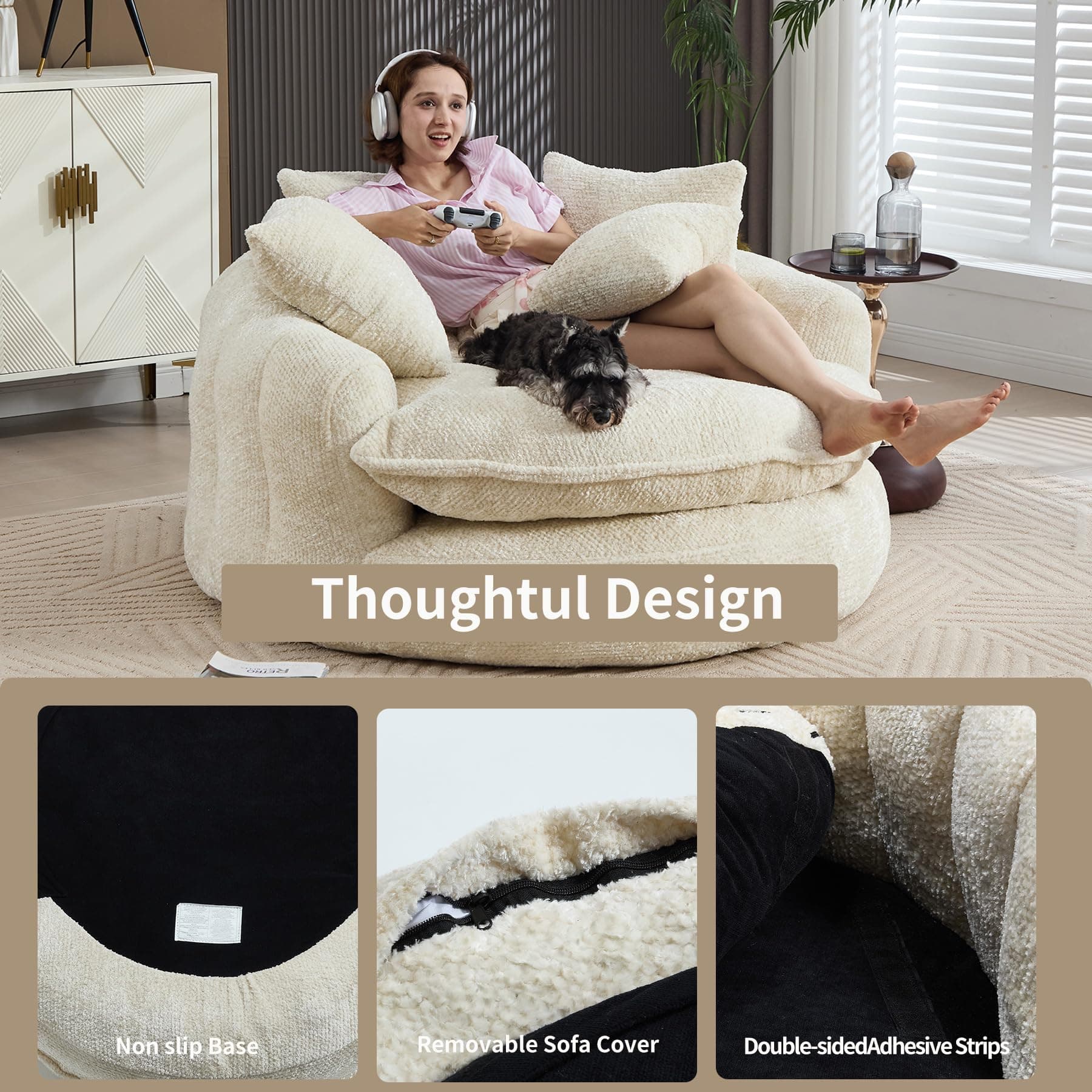 Gfovixo Oversized Chenille Round Sofa, Fluffy Reading Chair for Living Room, view 5