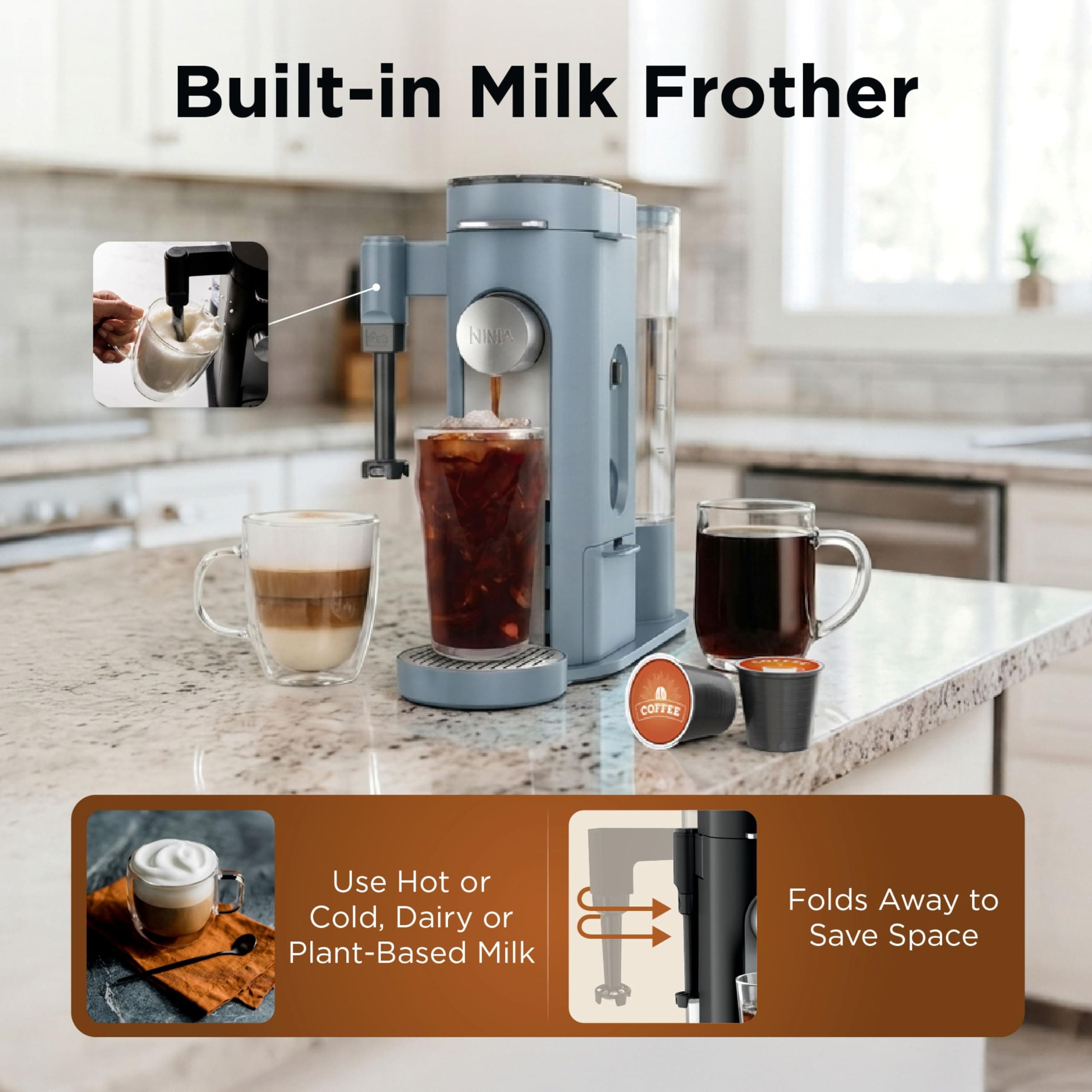Ninja Pod & Grounds XL Coffee Maker, K-Cup Compatible, Denim Blue, PB055ABL, view 6