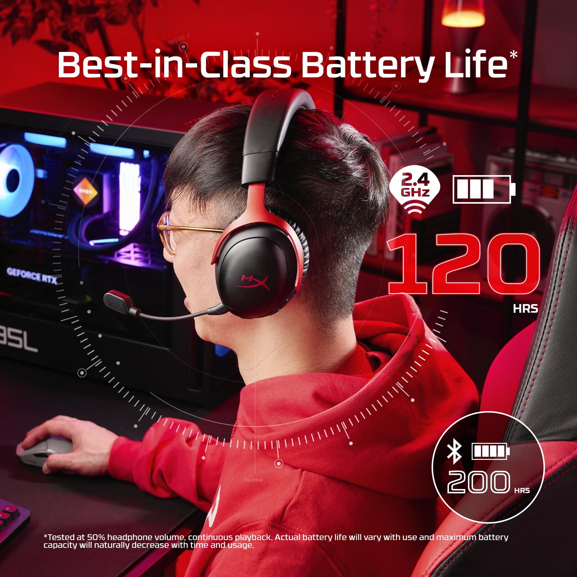 HyperX Cloud III S – Wireless Gaming Headset for Multi-Platform, 2.4GHz, Bluetooth, Battery Life up to 120 Hours 2.4GHz / 200 Hours Bluetooth, 53mm Angled Drivers, Detachable Mic – Black, view 2