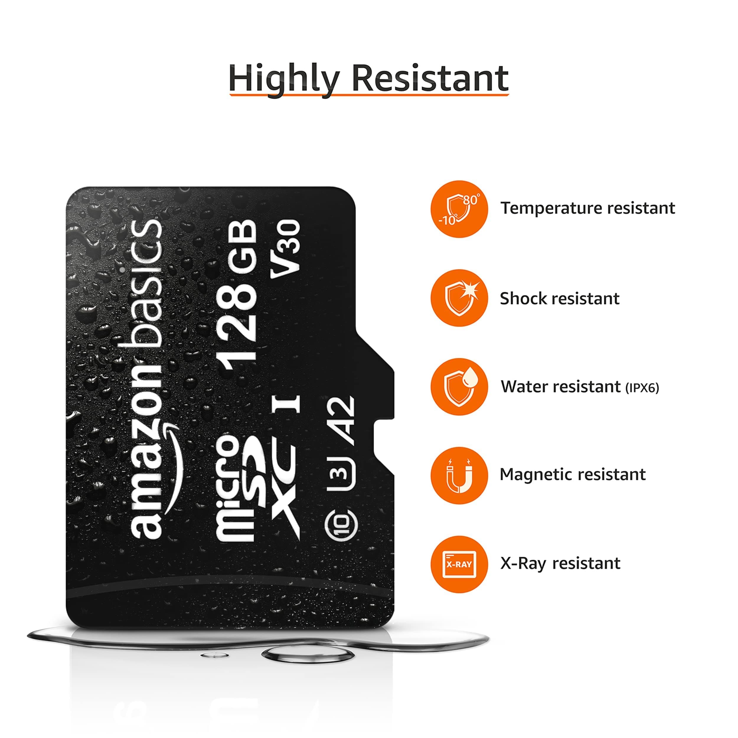 Amazon Basics microSDXC Memory Card with Full Size Adapter, A2, U3, Read Speed up to 100 MB/s, 128GB, Black, view 4