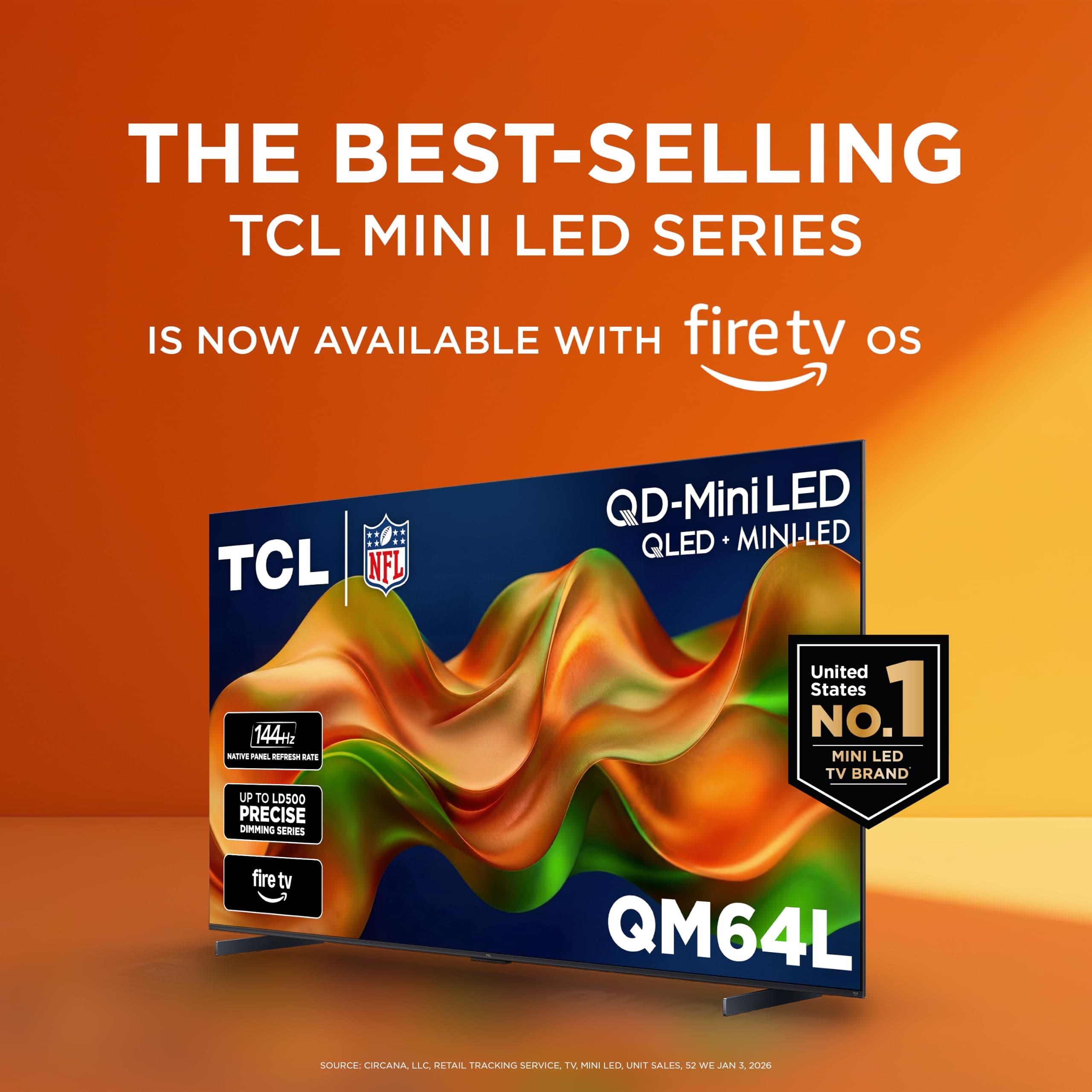 TCL 65-Inch QM64L Series | Mini LED QLED 4K HDR Gaming TV for Sports & Movies | 65QM64L, 2026 | 144Hz VRR, Dolby Vision Atmos, Alexa+ Voice Remote, Amazon Exclusive Smart Fire TV, view 3