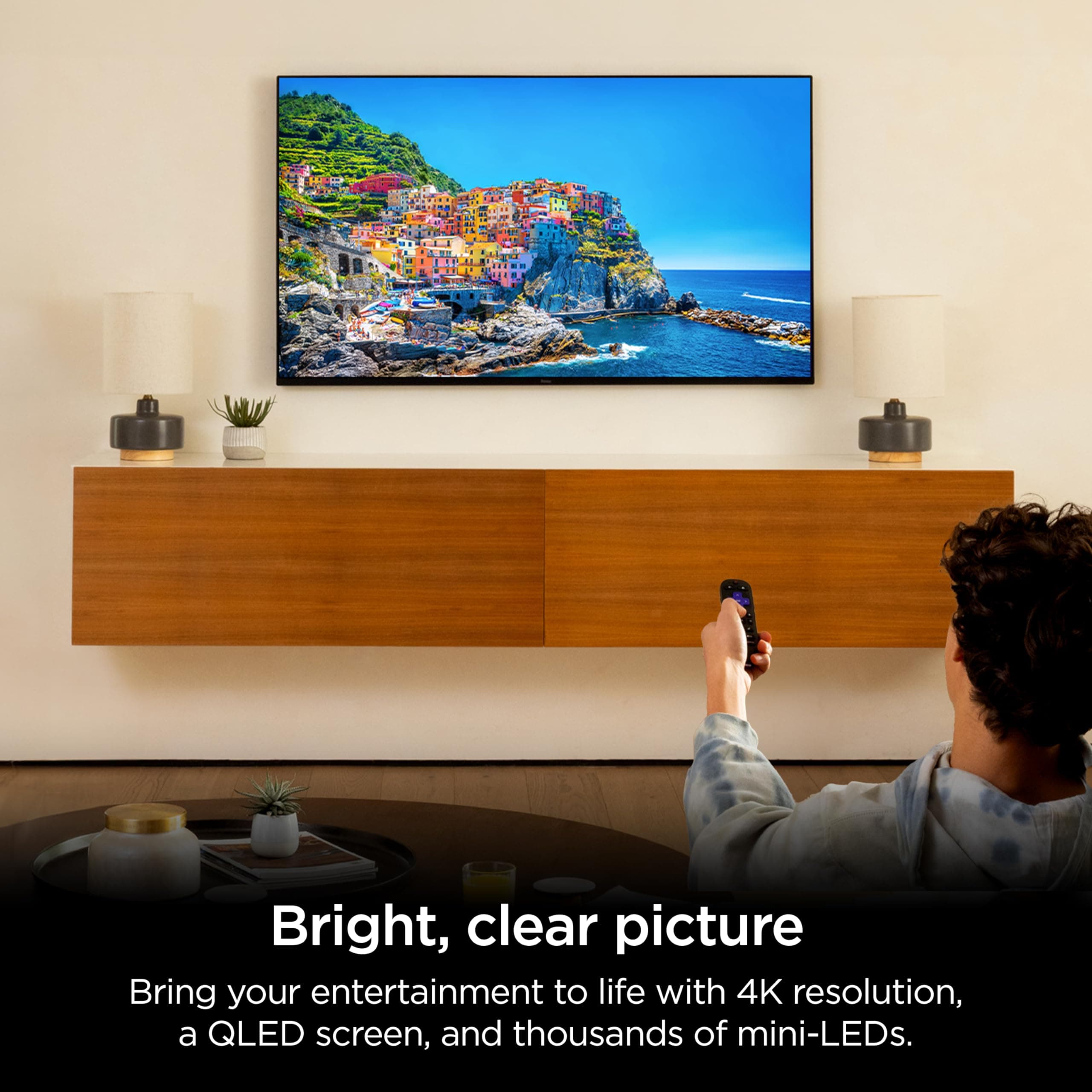 Roku Smart TV – 75-Inch Pro Series 4K QLED RokuTV with Backlit Roku Voice Remote Pro, Dolby Vision IQ, 120Hz Refresh Rate – Live Local News, Sports, Gaming, view 2