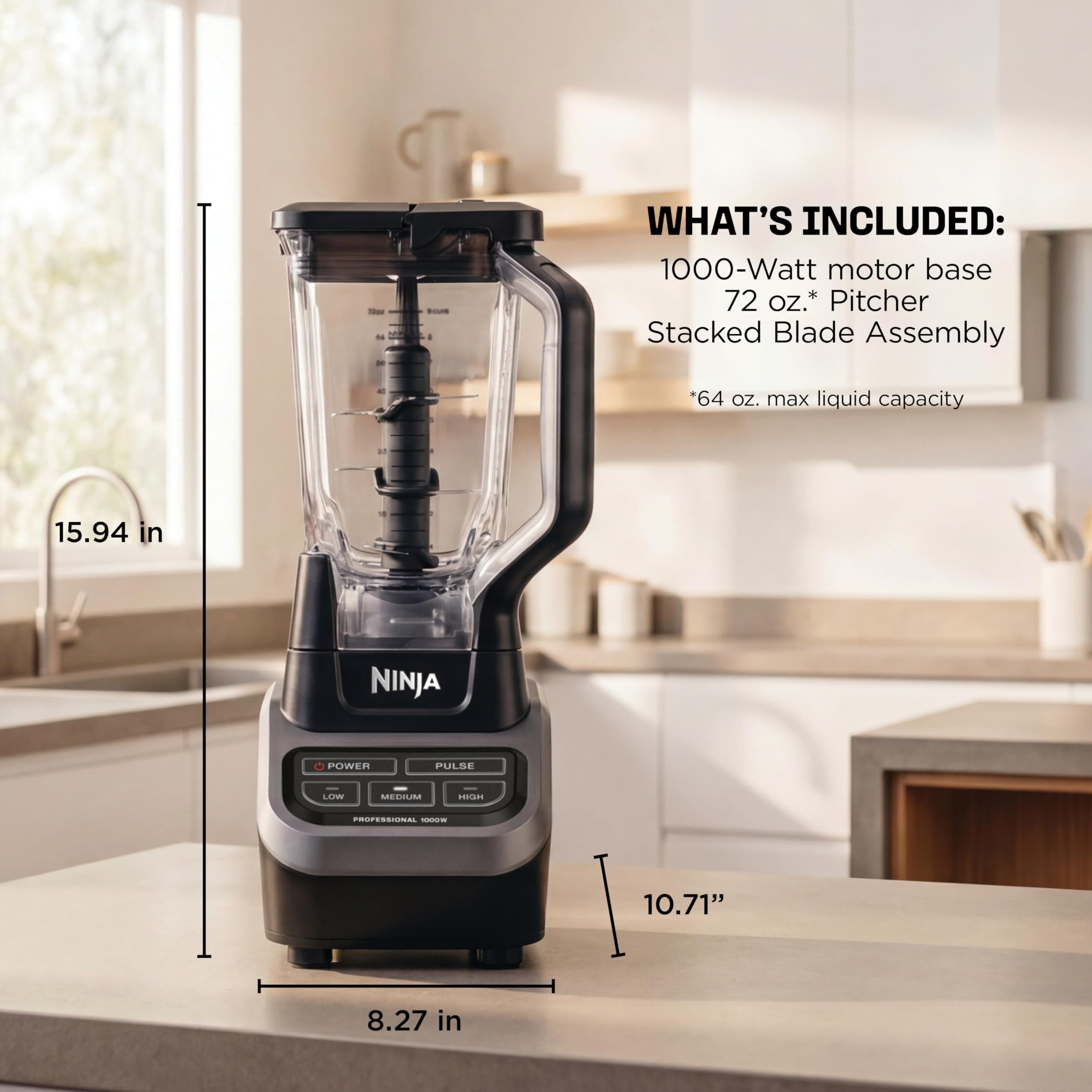 Ninja Professional Blender, 1000W, Total Crushing Tech, 72oz Pitcher, BL610, view 8