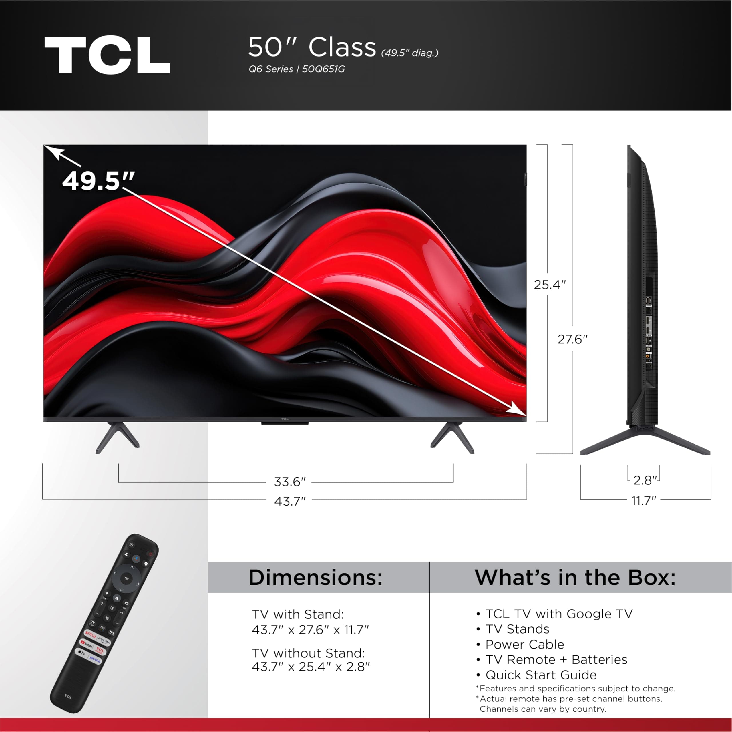 TCL 50-Inch Q65 QLED 4K UHD Smart TV with Google TV (50Q651G, 2024 Model) Dolby Vision, Dolby Atmos, HDR Pro+, Game Accelerator Enhanced Gaming, Voice Remote, Works with Alexa, Streaming Television, view 2