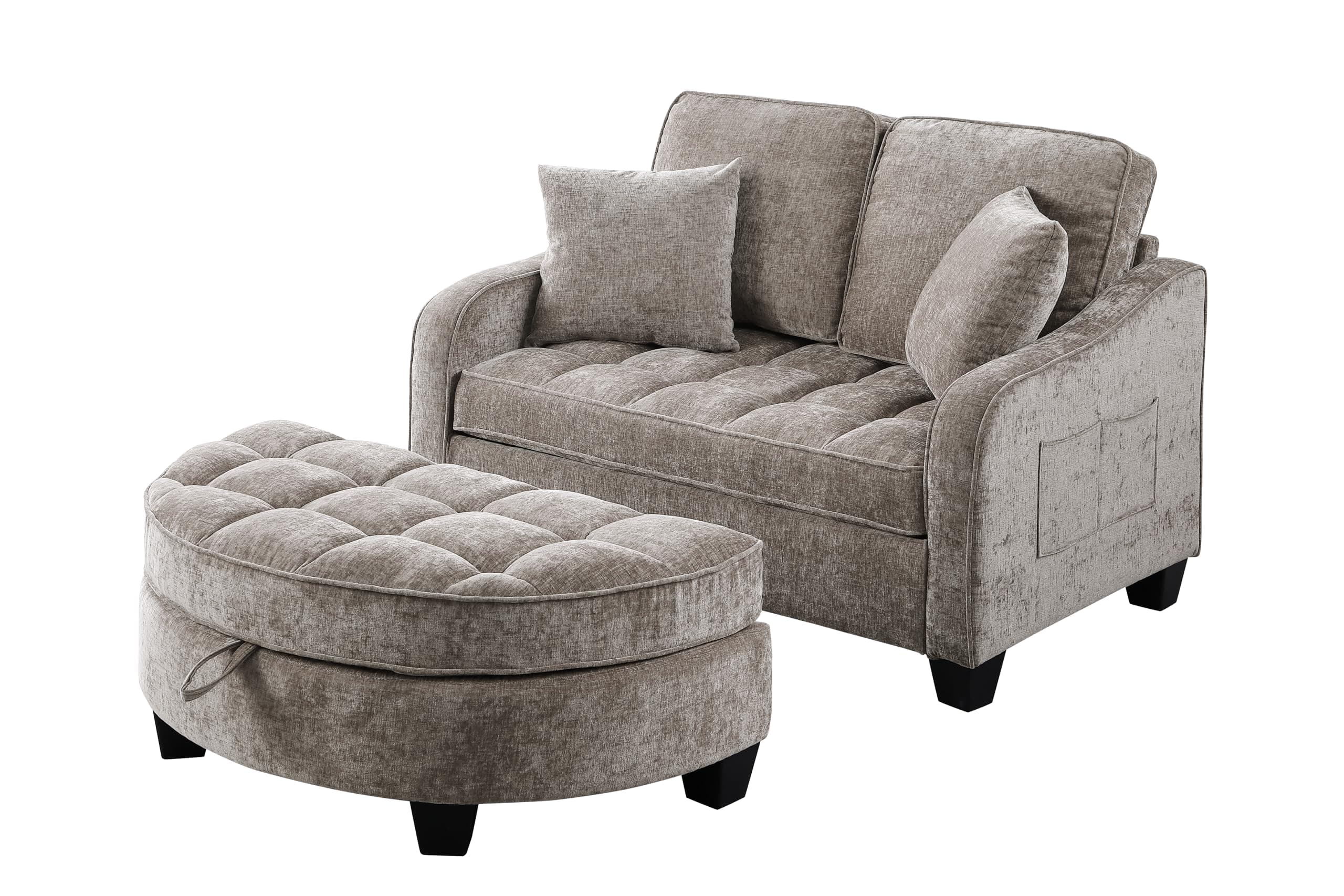 ERYE Chenille Tufted Loveseat Sofa and Ottoman Set, view 13