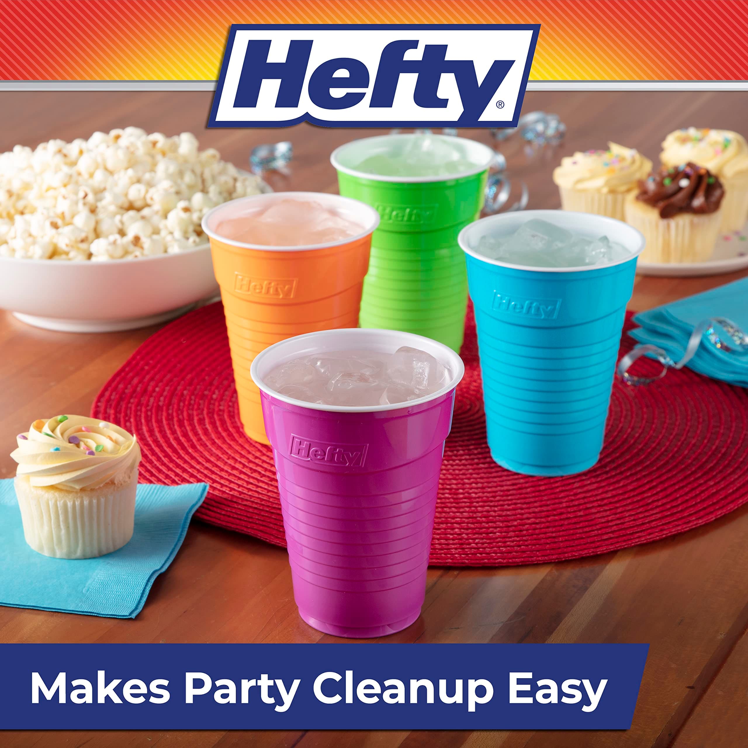 Hefty Party On Disposable Plastic Cups, Assorted, 16 Ounce, 100 Count, view 7