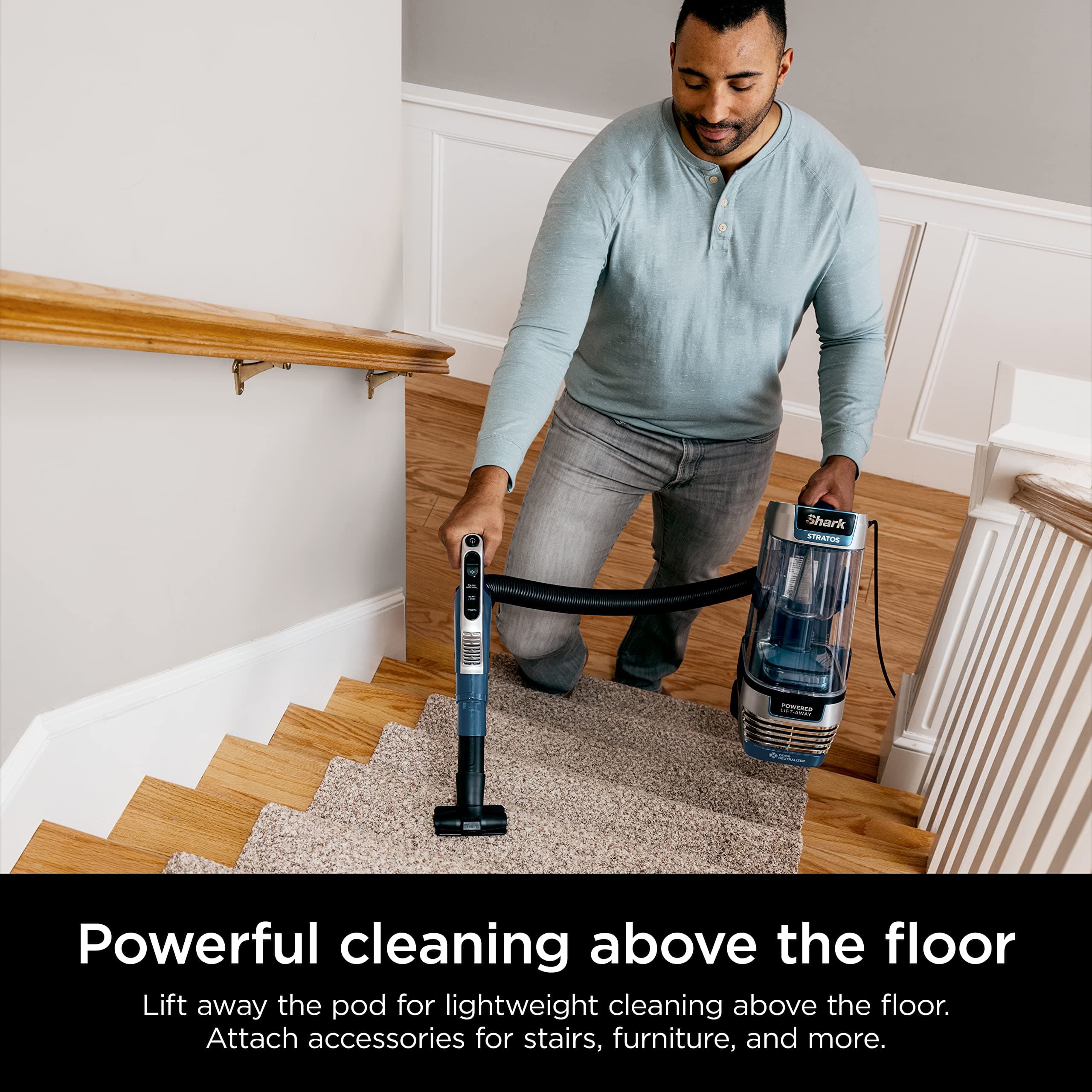 Shark AZ3002 Stratos Upright Vacuum with DuoClean PowerFins, HairPro, Powered Lift-Away, Self-Cleaning Brushroll, & Odor Neutralizer Technology, Navy (Renewed), view 8