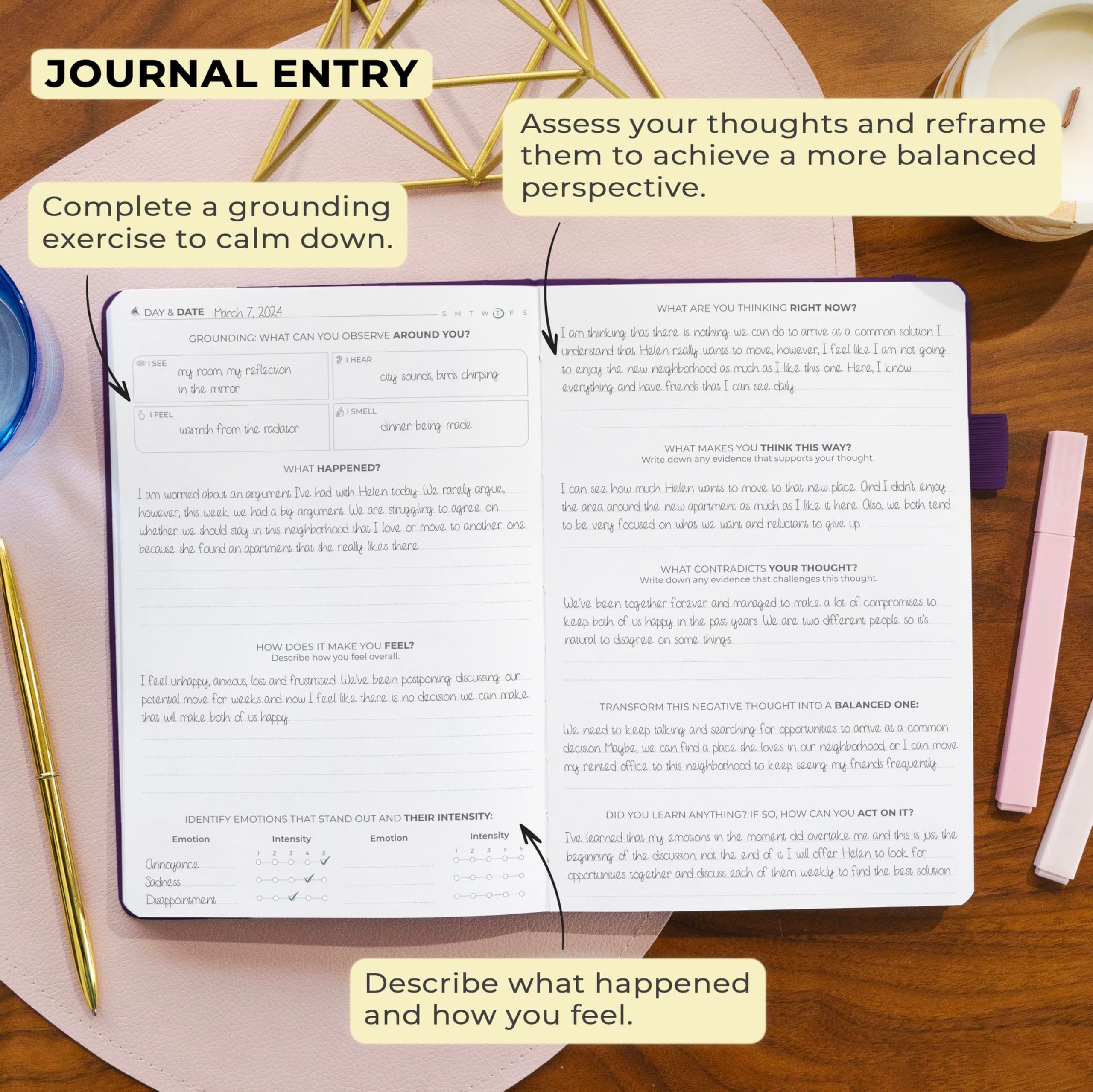 Clever Fox Mental Health & Anxiety Journal CBT Prompts 5.8x8.3 Purple, view 4