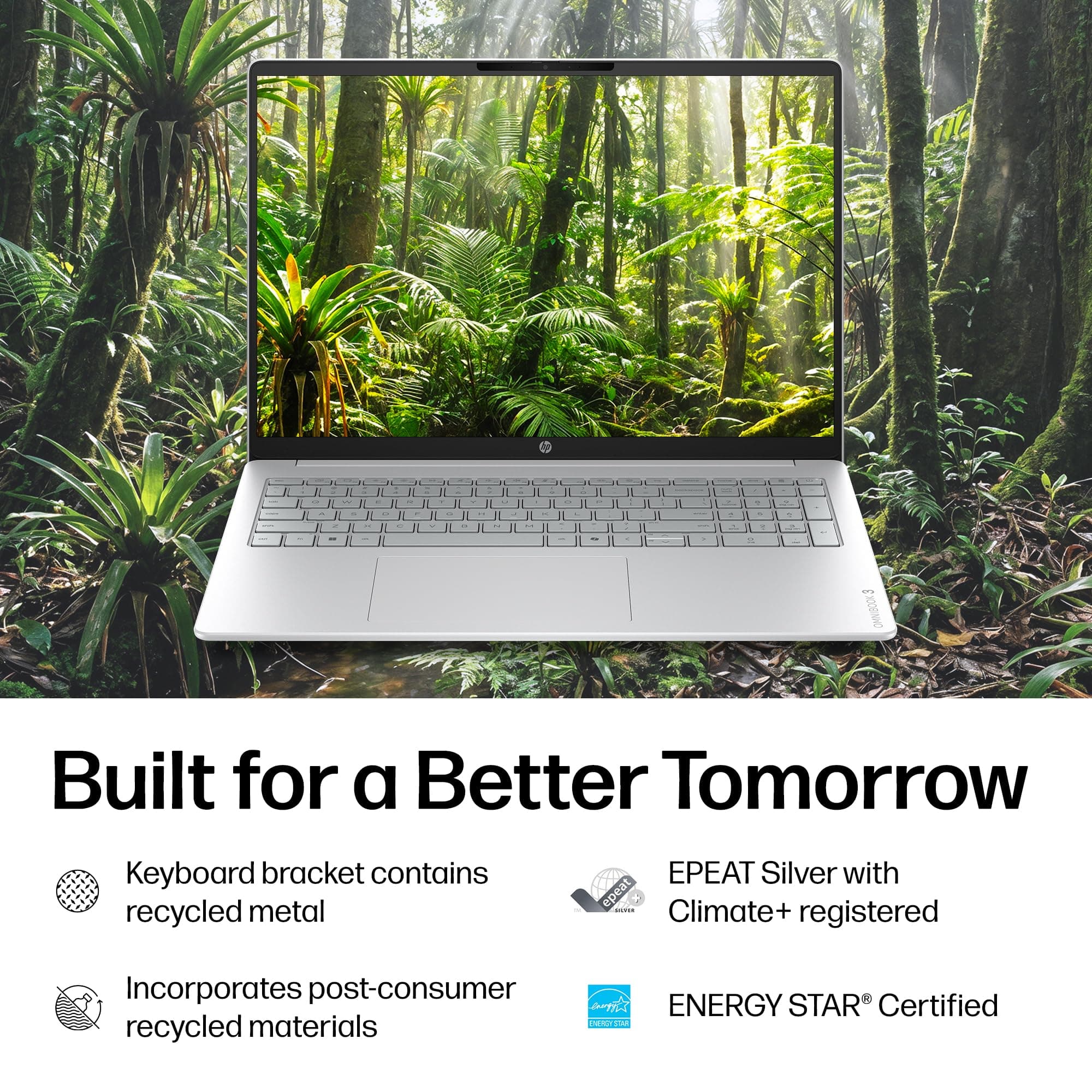 HP OmniBook 3 16 inch Laptop PC, 2K Touchscreen, AMD Ryzen 5 40, 8 GB RAM, 512 GB SSD, AMD Radeon 610M GPU, Windows 11 Home, Glacier Silver, 16-by0499nr, view 8