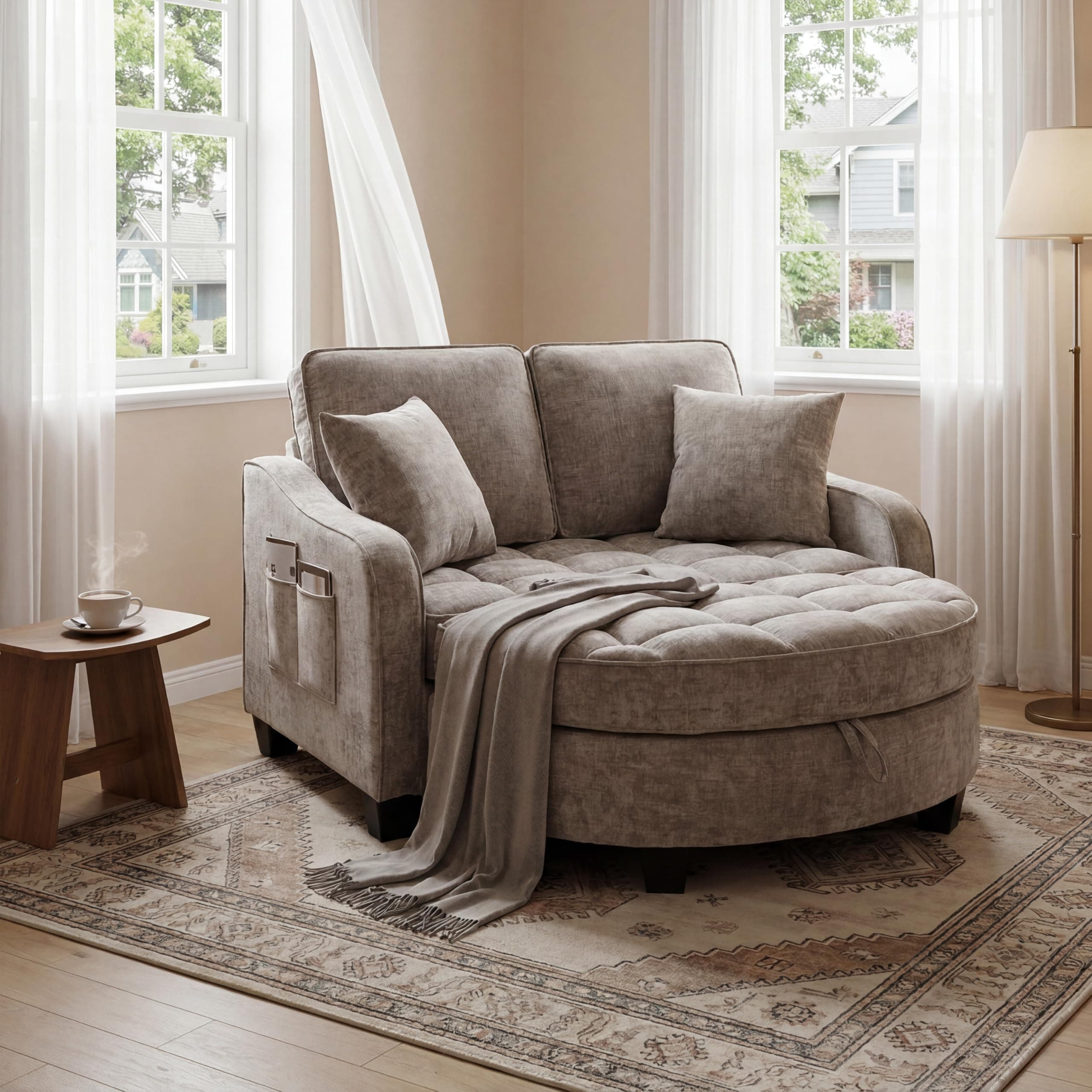 ERYE Chenille Tufted Loveseat Sofa and Ottoman Set, view 3