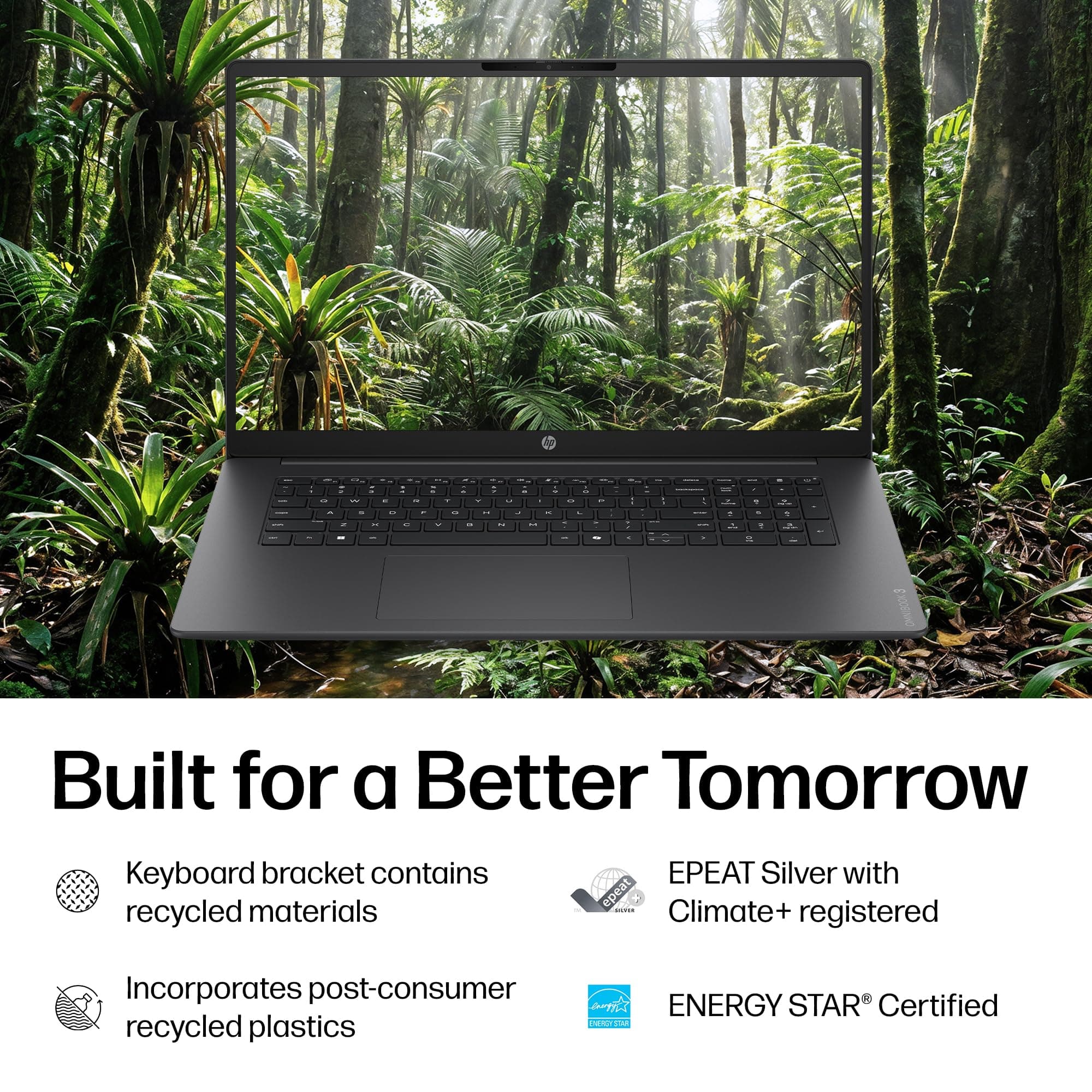 HP OmniBook 3 17.3 inch Laptop PC, FHD Display, AMD Ryzen 3 30, 8 GB RAM, 512 GB SSD, AMD Radeon 610M Graphics, Windows 11 Home, Mica Silver, 17-dp0199nr, view 9