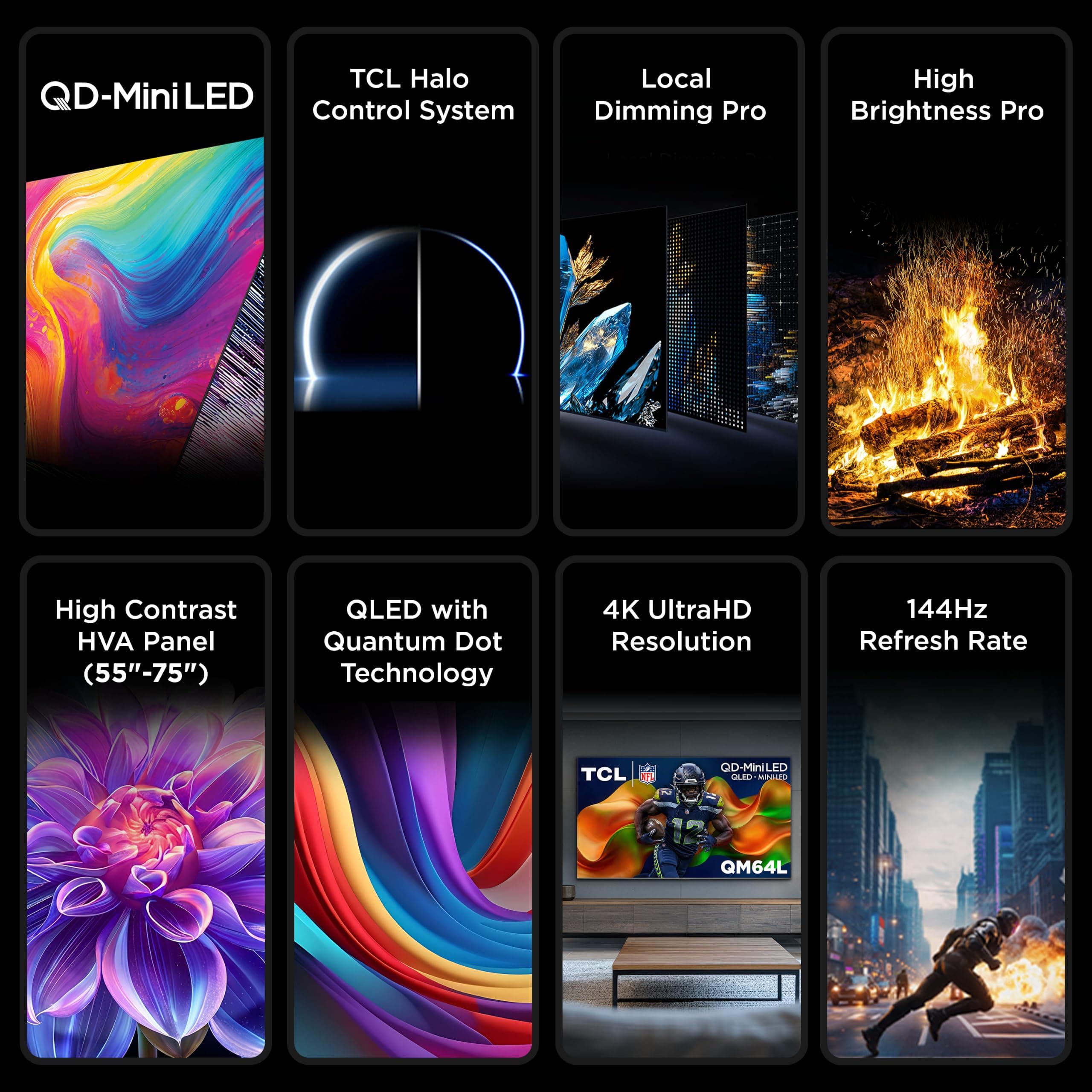 TCL 65-Inch QM64L Series | Mini LED QLED 4K HDR Gaming TV for Sports & Movies | 65QM64L, 2026 | 144Hz VRR, Dolby Vision Atmos, Alexa+ Voice Remote, Amazon Exclusive Smart Fire TV, view 4