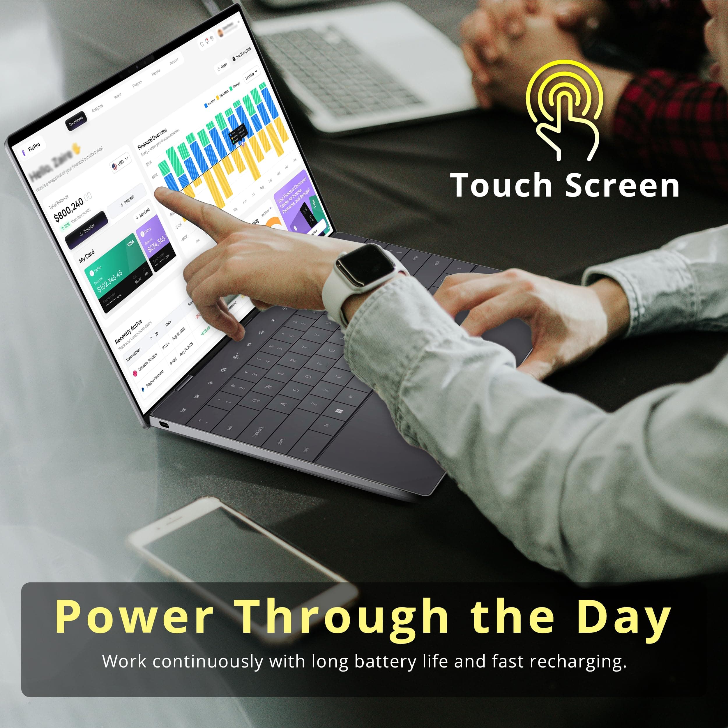 Dell XPS 13 9345, 13.4" 3K OLED Touch Laptop, 16GB RAM, 1.5TB Storage (512GB SSD+1TB Docking Station), Snapdragon X Elite X1E-80-100, Copilot+ PC, Backlit Keyboard, Fingerprint, Win 11 Pro, Graphite, view 6