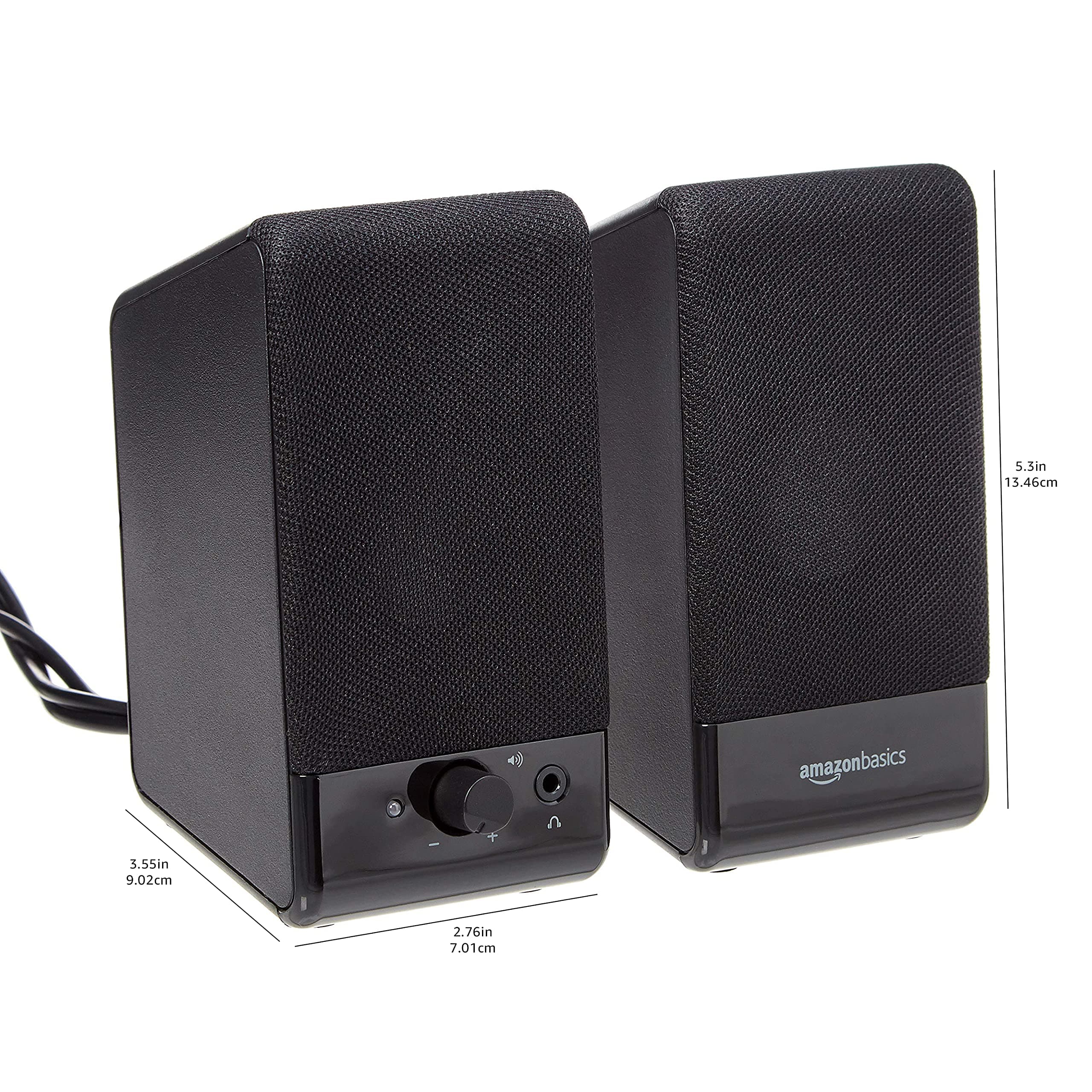 Amazon Basics USB-Powered Computer Speakers with Volume Control for Desktop or Laptop PC, Compact Size, Headphone Jack, Portable, Plug-N-Play, Black, view 6