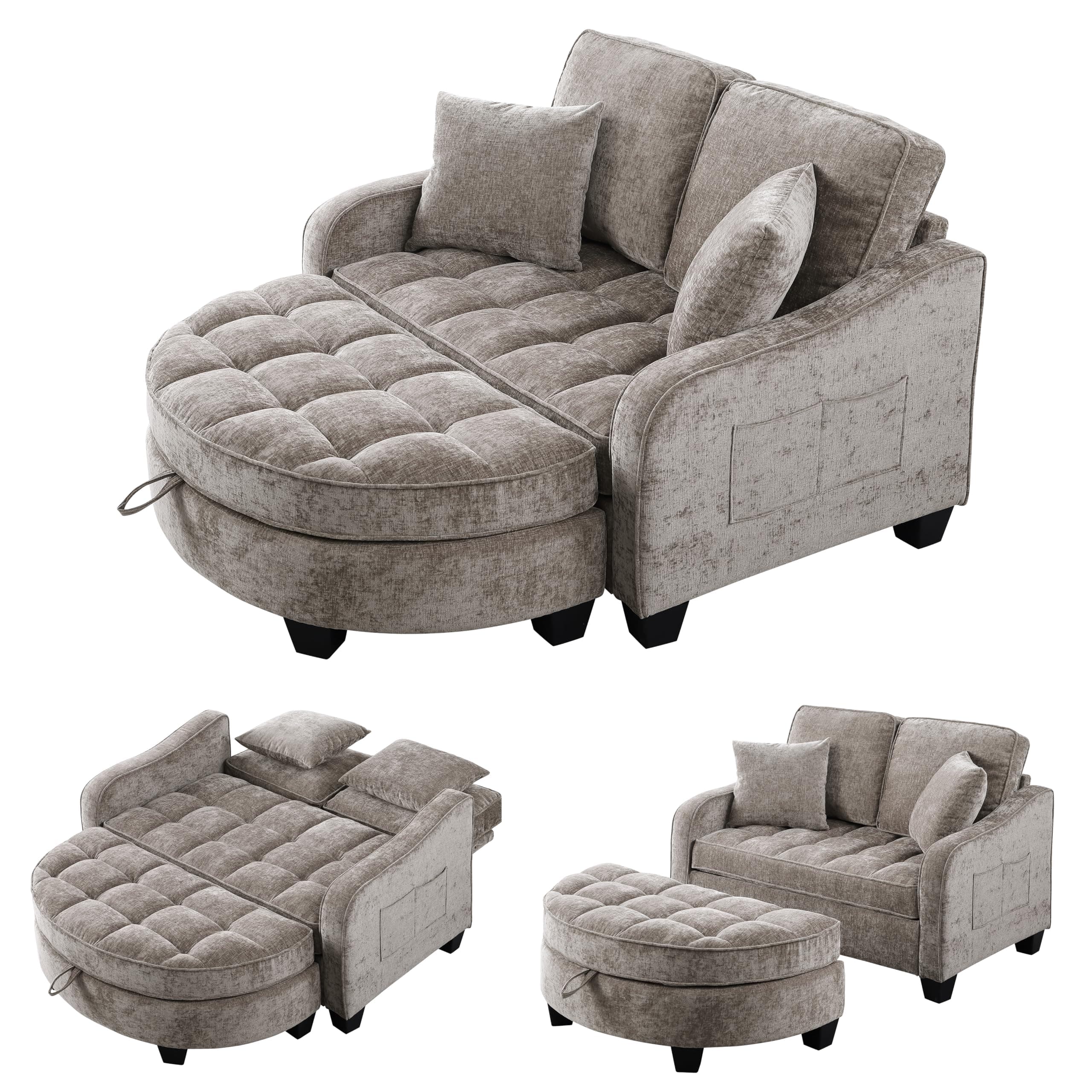 ERYE Chenille Tufted Loveseat Sofa and Ottoman Set, view 5
