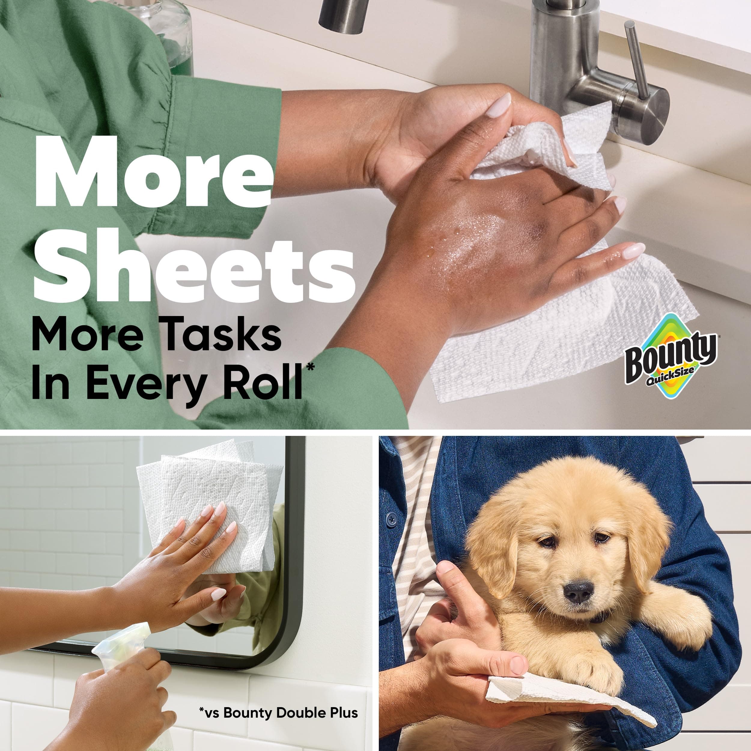 Bounty Paper Towels Quick Size, White, 16 Family Rolls = 40 Regular Rolls, view 3