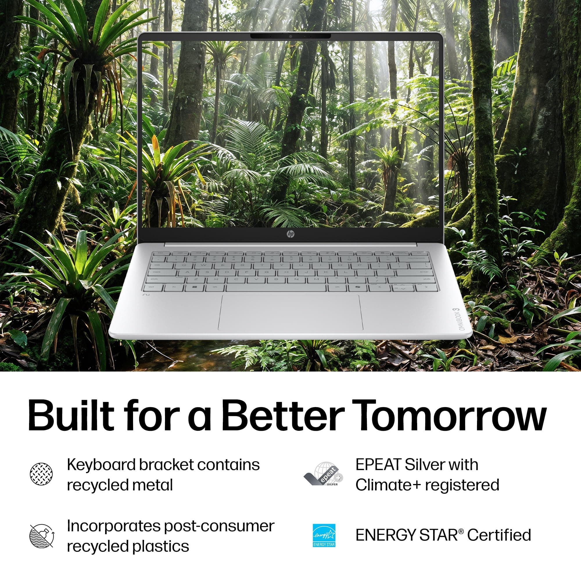HP OmniBook 3 14 inch Next Gen AI PC, 2K Display, Snapdragon X X1-26-100, 16 GB RAM, 512 GB SSD, Qualcomm Adreno GPU, Windows 11 Home, Glacier Silver, 14-hz0099nr, view 11