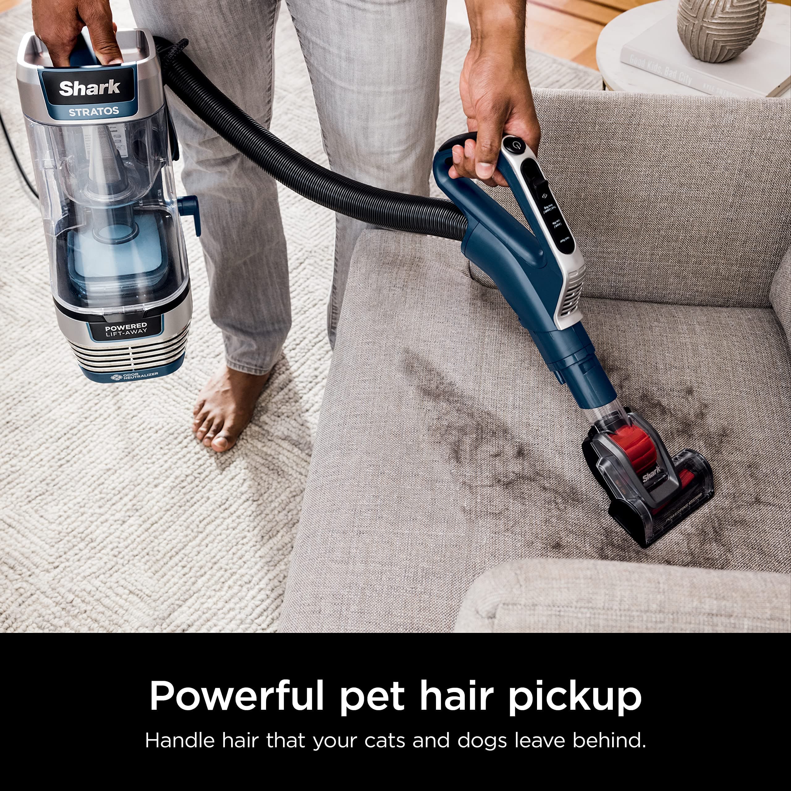 Shark AZ3002 Stratos Upright Vacuum with DuoClean PowerFins, HairPro, Powered Lift-Away, Self-Cleaning Brushroll, & Odor Neutralizer Technology, Navy (Renewed), view 9
